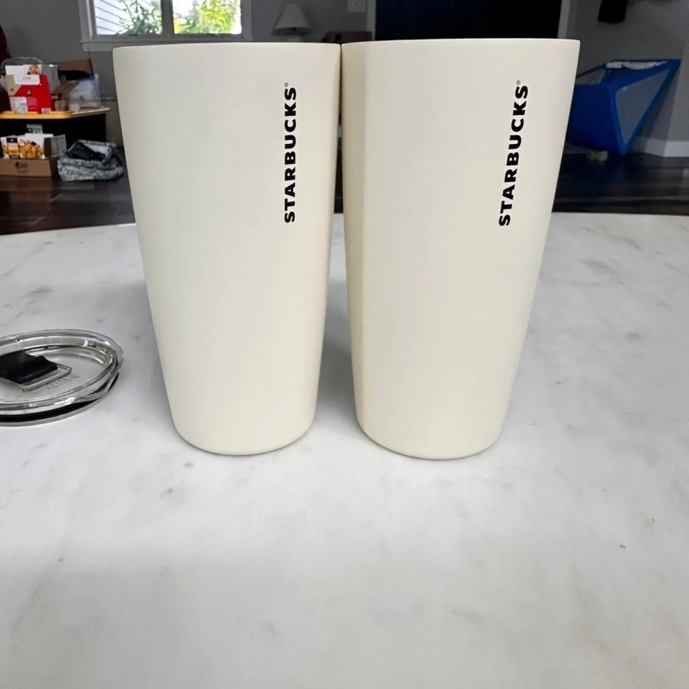 Starbucks MiiR 16oz Tumbler Set Cream Brown Dog Scarf Insulated Stainless Steel